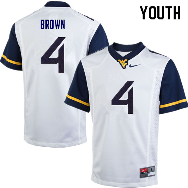 Youth #4 Leddie Brown West Virginia Mountaineers College Football Jerseys Sale-White - Click Image to Close